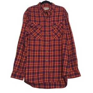Duluth Trading Orange Plaid Button Down Flannel Shirt Mens Size XL Tall Preppy